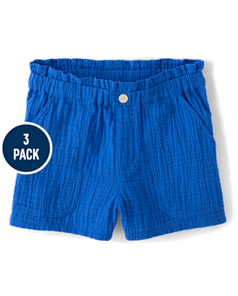 Girls Gauze Paperbag Waist Shortie Shorts 3-Pack