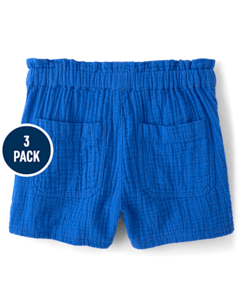 Girls Gauze Paperbag Waist Shortie Shorts 3-Pack