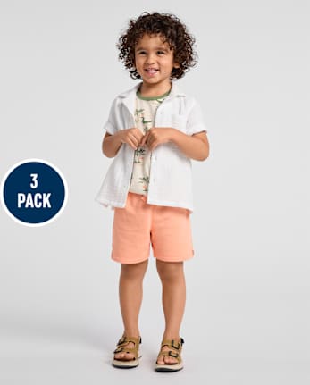 Baby And Toddler Boys Palm Tree French Terry Active Shorts 3-Pack