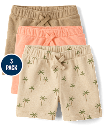 Baby And Toddler Boys Palm Tree French Terry Active Shorts 3-Pack