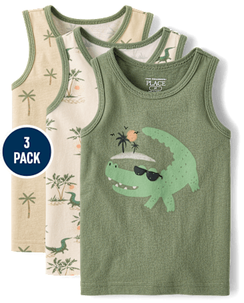 Baby And Toddler Boys Crocodile Tank Top 3-Pack