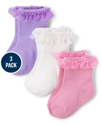 Pack de 3 calcetines midi con volantes para bebé niña