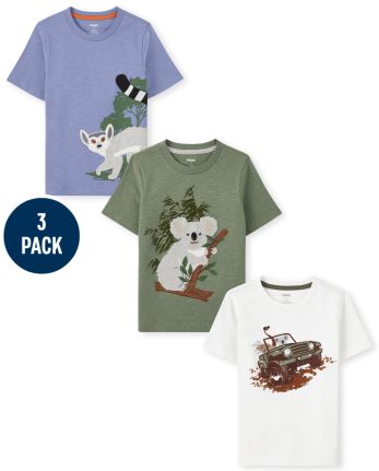 Boys Embroidered Jeep Top, Embroidered Lemur Top And Embroidered Koala Top 3-Pack - Outback Adventure