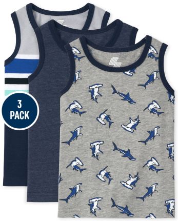 Paquete de 3 camisetas sin mangas de tiburón para niños pequeños
