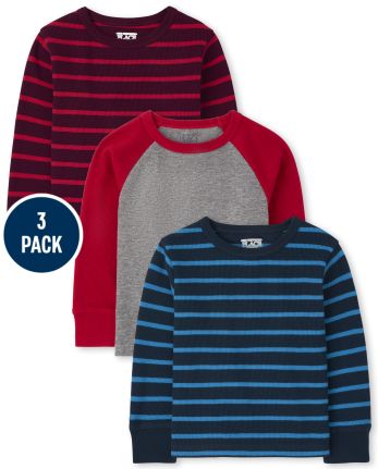 The Children's Place and Toddler Boy Long Sleeve Striped Thermal Top 3-Pack