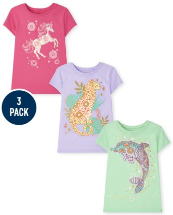 Paquete de 3 camisetas con estampado de animales para niñas