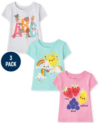 Paquete de 3 camisetas con estampado educativo para niñas pequeñas