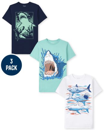 Paquete de 3 camisetas con gráfico de tiburón para niños