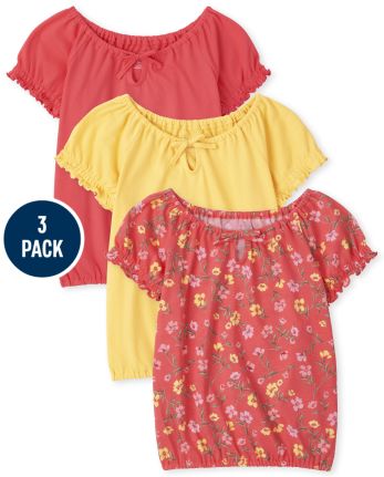 Girls Floral Ruched Top 3-Pack