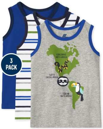 Paquete de 3 camisetas sin mangas con mapa para niños pequeños