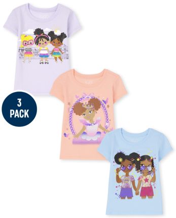 Pack de 3 camisetas estampadas para bebés y niñas pequeñas
