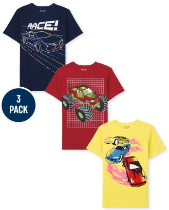Paquete de 3 camisetas con gráfico de vehículo para niños