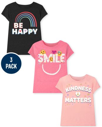 Paquete de 3 camisetas con gráfico positivo para niñas