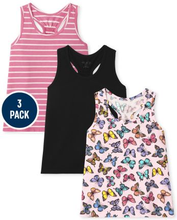 Girls Butterfly Smocked Back Tank Top 3-Pack