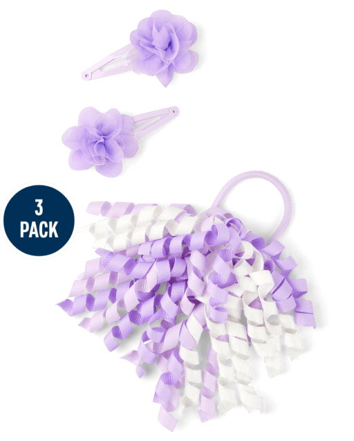 Girls Floral Curly Hair 3-Piece Set - Lovely Lavender