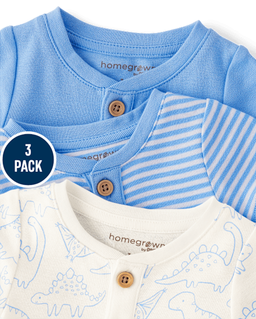 Baby Boys Dino Henley Bodysuit 3-Pack - view 2