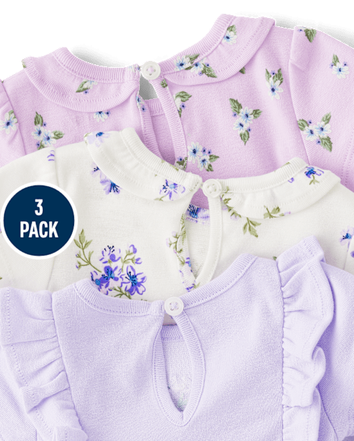 Baby Girls Floral Flutter Bodysuit 3-Pack - view 2