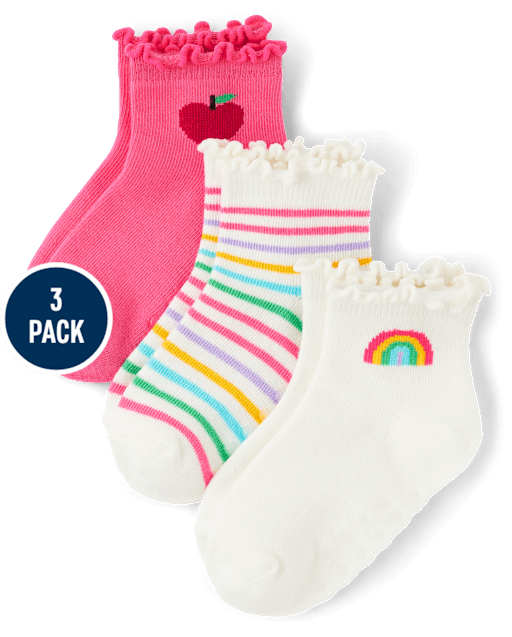Girls Rainbow Striped Midi Socks 3-Pack - Classroom Cutie