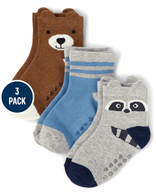 Boys Bear Raccoon Crew Socks 3-Pack - Country Charm