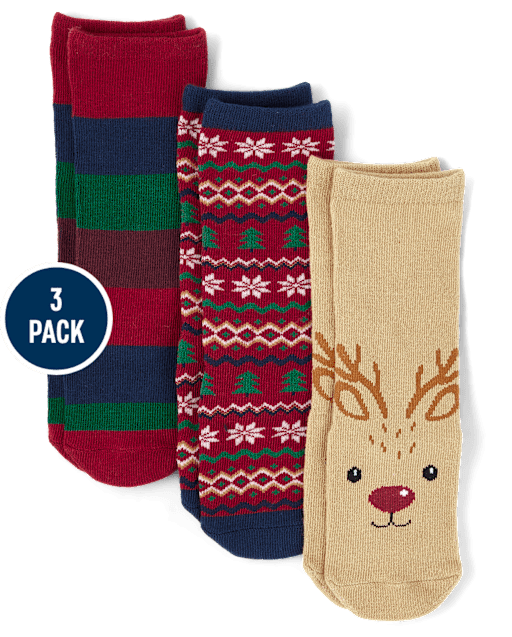 Boys Christmas Crew Socks 3-Pack - Holiday Express