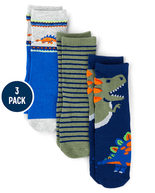 Boys Dino Crew Socks 3-Pack - Dino Friends