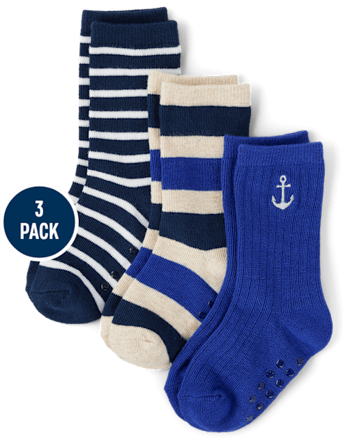 Boys Striped Crew Socks 3-Pack - Coastal Cutie