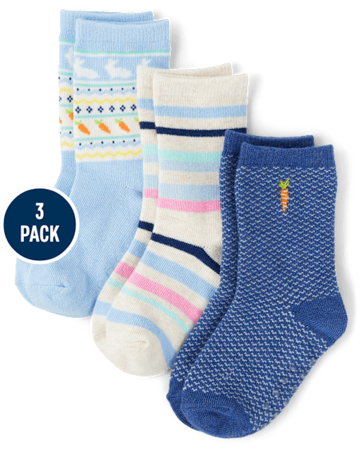 Boys Bunny Crew Socks 3-Pack - Garden Party
