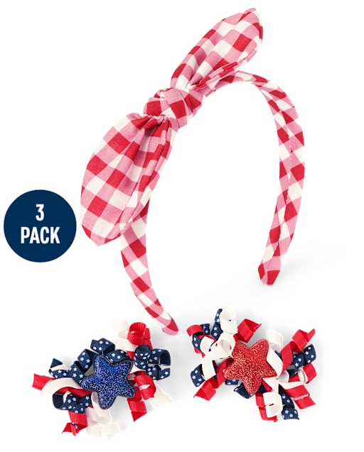 Girls Gingham 3-Piece Hair Set - American Cutie