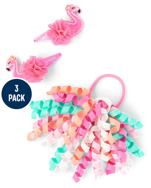 Girls Flamingo 3-Piece Hair Set - Seaside Palms