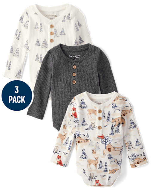 Baby Boys Forest Henley Bodysuit 3-Pack - Homegrown by Gymboree