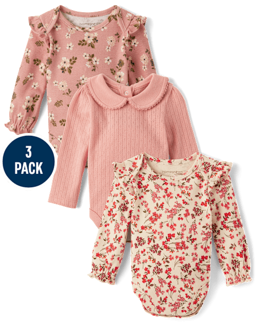 Baby Girls Floral Henley Bodysuit 3-Pack - Homegrown by Gymboree