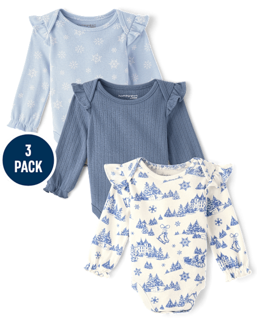 Baby Girls Snowflake Flutter Bodysuit 3-Pack - Homegrown by Gymboree