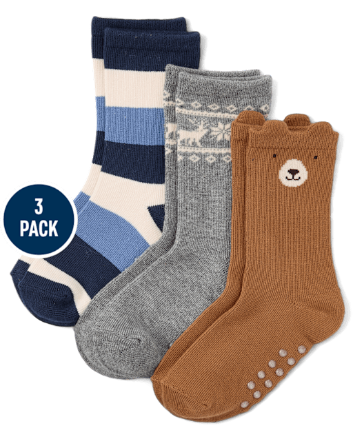 Boys Bear Crew Socks 3-Pack - First Frost