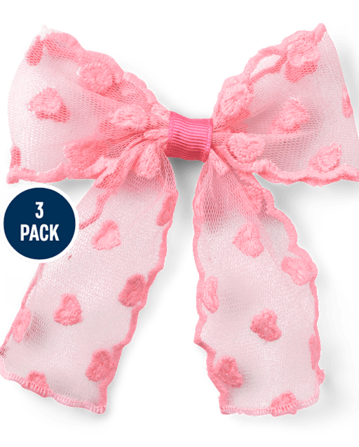 Girls Heart Bow Hair Clip 3-Pack - Mon Cheri - view 2