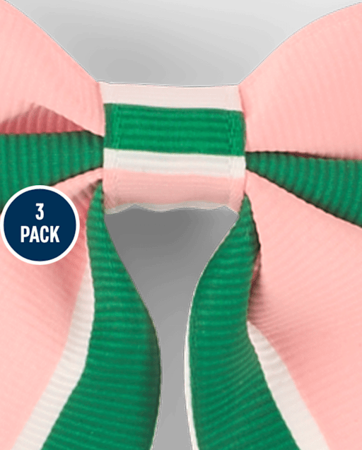 Girls Striped Bow Hair Clip 3-Pack - Club House - view 2