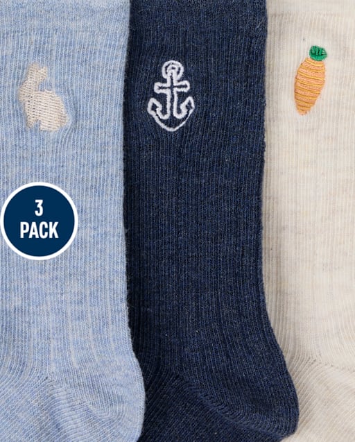 Chaussettes montantes brodées lapin pour garçon, lot de 3 - Jardin enchanté - lbl_product_image_view_2