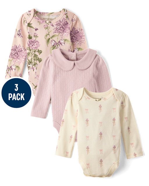 Baby Girls Floral Bodysuit 3-Pack