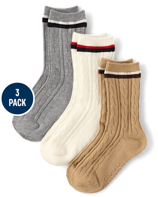 Boys Cable Knit Crew Socks 3-Pack - Aspen Lodge