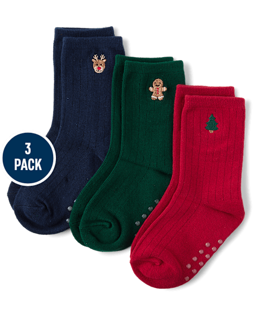 Boys Embroidered Holiday Crew Socks 3-Pack - Tartan Remix - view 1