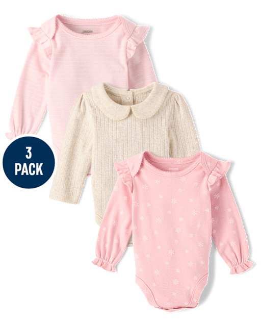 Baby Girls Snowflake Flutter Bodysuit 3-Pack - view 1