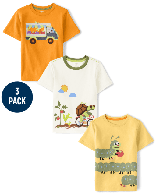 Boys Embroidered Caterpillar Top 3-Pack - Little Sprout