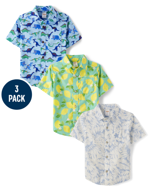 Boys Print Button Up Shirt 3-Pack - Little Classics