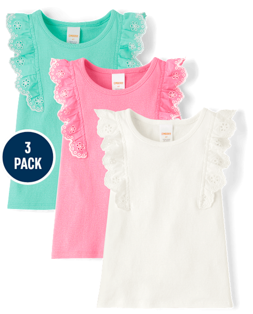 Girls Eyelet Flutter Top 3-Pack - Little Essentials