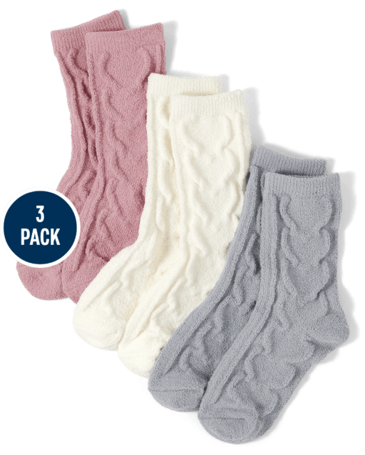 Tween Girls Heart Cable Socks 3-Pack