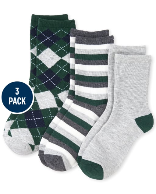 Lot de 3 paires de chaussettes mi-mollet uniformes Argyle pour garçon