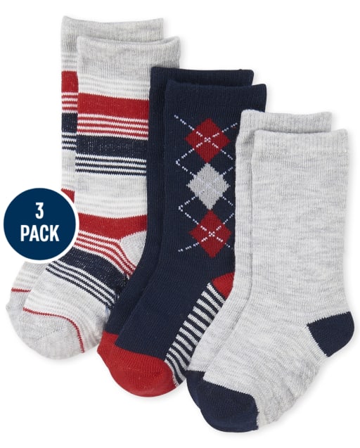 Paquete de 3 calcetines uniformes Argyle para bebés y niños pequeños