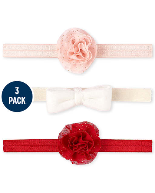 Baby Girls Glitter Flower Bow Headwrap 3-Pack