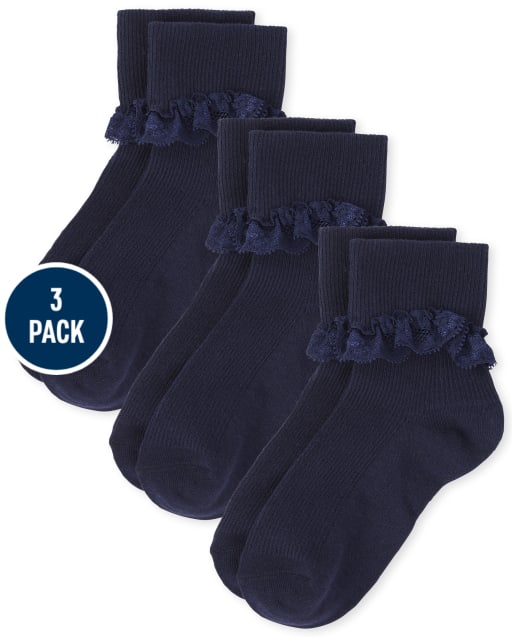 Lot de 3 paires de chaussettes à volants en dentelle pour fille