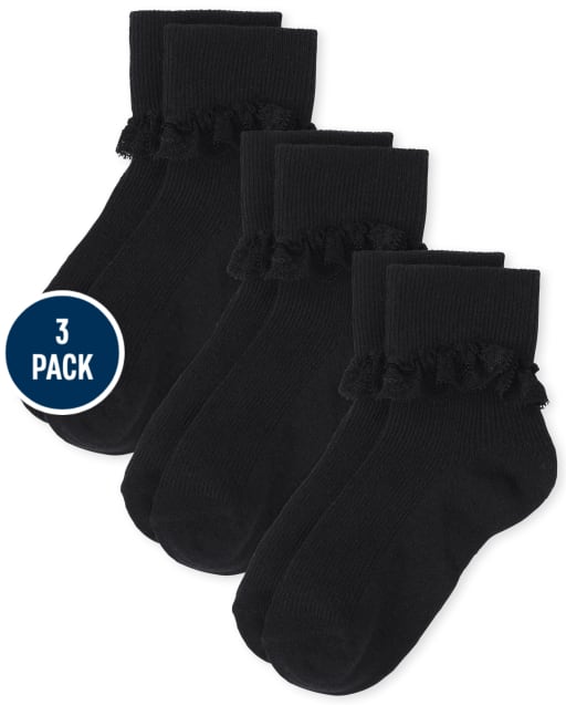 Paquete de 3 calcetines con volantes de encaje para niñas