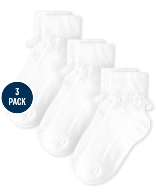 Paquete de 3 calcetines con volantes de encaje para niñas